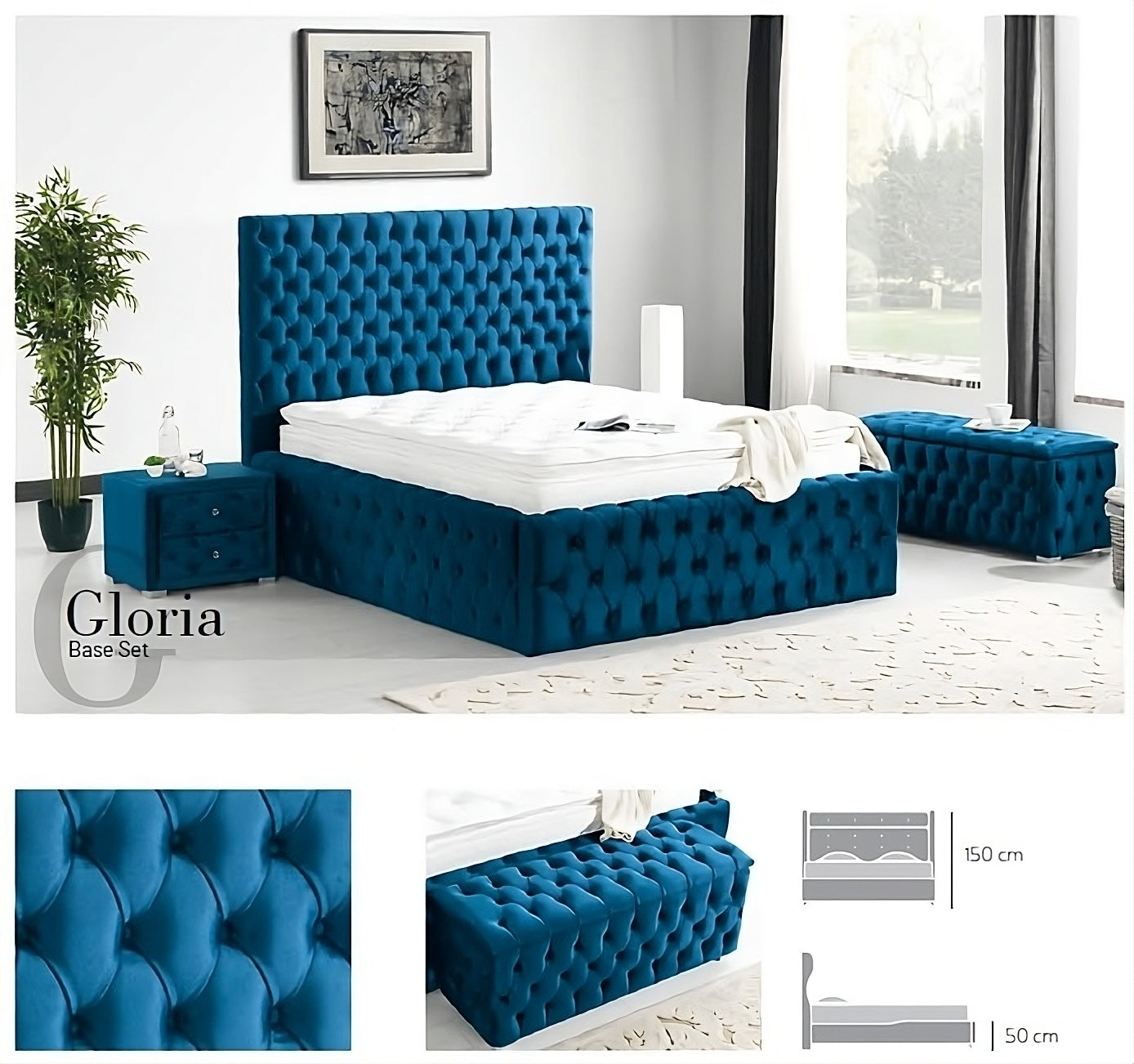 Gloria Premium Design Basis und Kopfteil - Erhabener Luxus für ausgewählte Größen - Ohne Matratze -