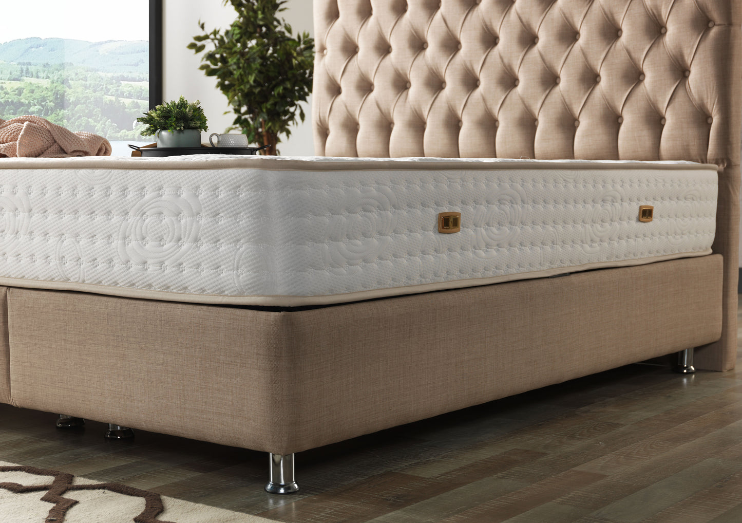 Nevada Base und Kopfteil - Definieren Sie Ihren Raum neu mit innovativem Design - Creme - Ohne Matratze