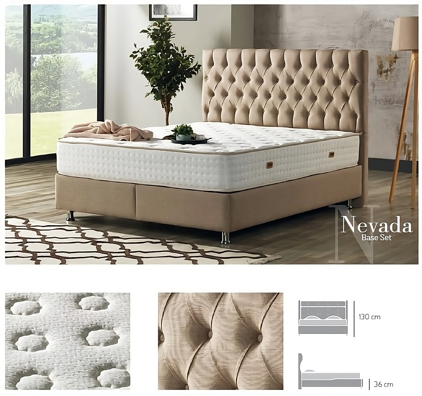Nevada Base und Kopfteil - Definieren Sie Ihren Raum neu mit innovativem Design - Creme - Ohne Matratze