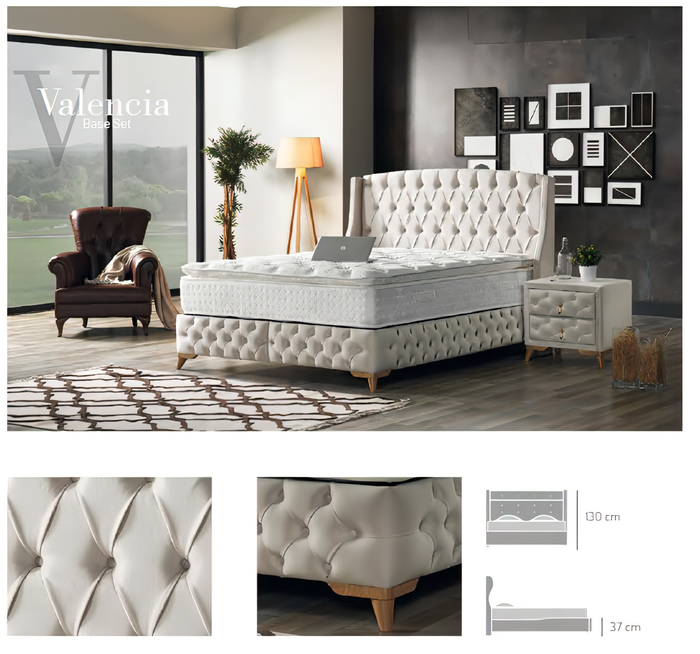 Sierra Bedding - Valencia Basis und Kopfteil - Bezauberndes und klassisches Design in ausgewählten Größen - Ohne Matratze -