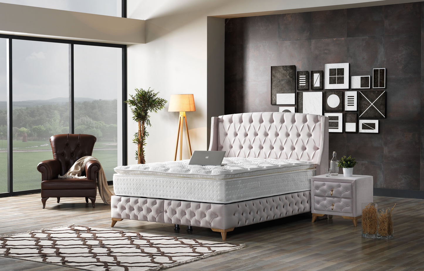 Sierra Bedding - Valencia Basis und Kopfteil - Bezauberndes und klassisches Design in ausgewählten Größen - Ohne Matratze -