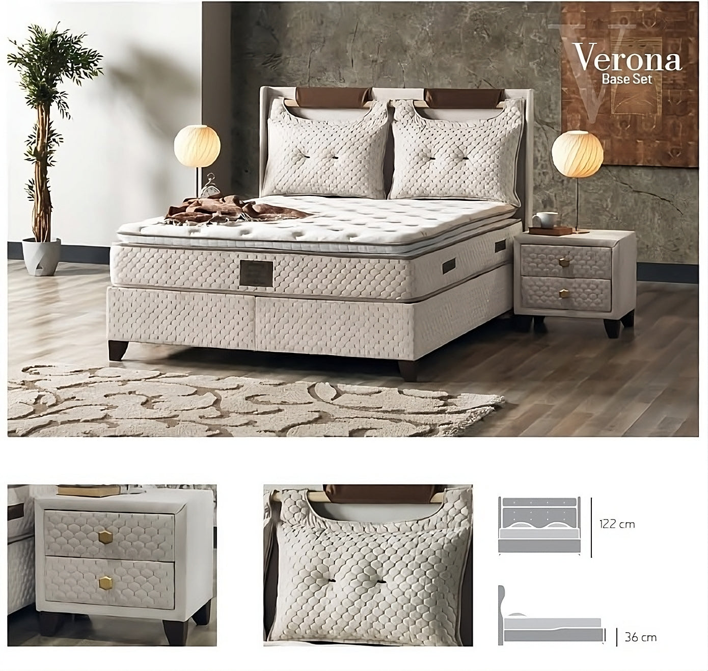 Sierra Bedding - Verona Basis und Kopfteil - Bezauberndes und süßes Design in ausgewählten Größen - Ohne Matratze -